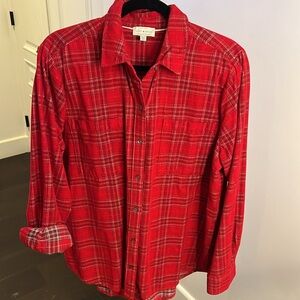 Lucky Brand red plaid SHIRT thin wailed corduroy button down long sleeves SALE